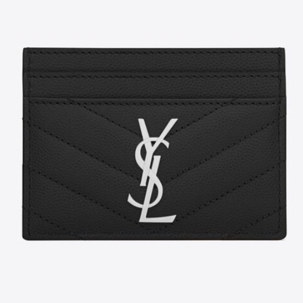 CASSANDRE SAINT LAURENT MATELASSÉ CARD CASE IN GRAIN DE POUDRE EMBOSSED LEATHER